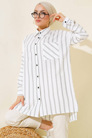 Çift Çizgili Tunik Beyaz - Tunik