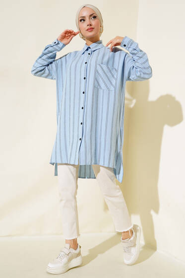 Çift Çizgili Tunik Mavi - Tunik