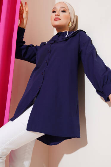 Çift Denizci Yaka Zikzaklı Gömlek Lacivert - Gömlek