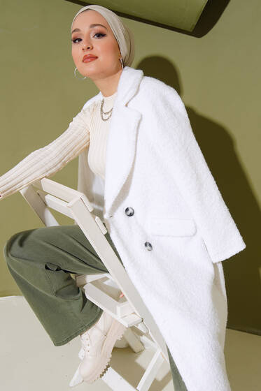 Çift Düğme Uzun Kaban Ekru - Kaban