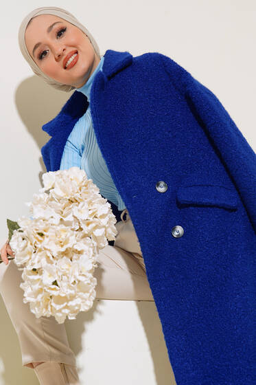 Çift Düğme Uzun Kaban Saks - Kaban