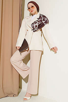 Çift Düğmeli Basic Blazer Ceket Bej - Ceket