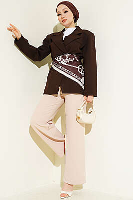 Çift Düğmeli Basic Blazer Ceket Kahve - Ceket