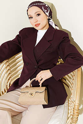 Çift Düğmeli Basic Blazer Ceket Mürdüm - MD TREND