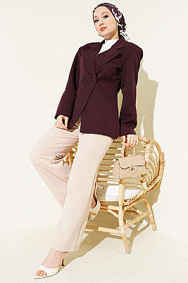Çift Düğmeli Basic Blazer Ceket Mürdüm - Ceket