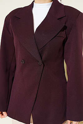 Çift Düğmeli Basic Blazer Ceket Mürdüm - Ceket