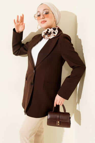 Çift Düğmeli Blazer Ceket Kahve - Ceket