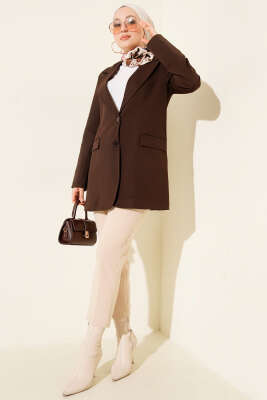Çift Düğmeli Blazer Ceket Kahve - Ceket