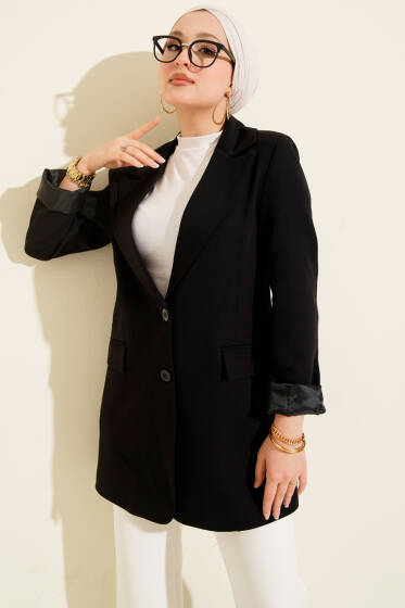 Çift Düğmeli Blazer Ceket Siyah - Ceket