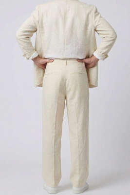 Çift Düğmeli Bol Erkek Pantolon Bej - Erkek Pantolon