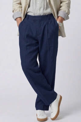 Çift Düğmeli Bol Erkek Pantolon Lacivert 