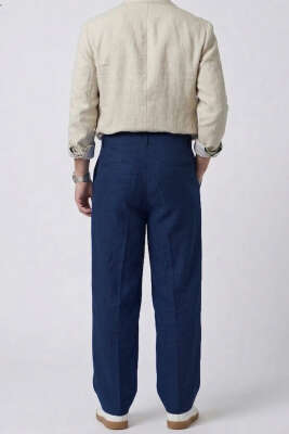 Çift Düğmeli Bol Erkek Pantolon Lacivert - Erkek Pantolon