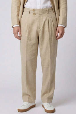 Çift Düğmeli Bol Erkek Pantolon Taba 