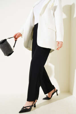 Çift Düğmeli Cepli Kumaş Pantolon Siyah - Pantolon