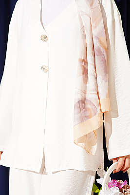 Çift Düğmeli Kimono İkili Takım Ekru - İkili Takım
