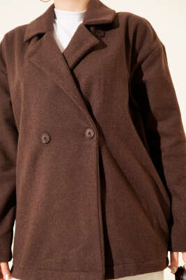Çift Düğmeli Kısa Kaşe Kaban Kahve - Kaban