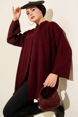 Çift Düğmeli Triko Panço Bordo - VANİZA TRİKO