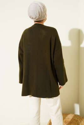 Çift Düğmeli Triko Panço Haki - Panço