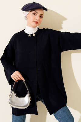 Çift Düğmeli Triko Panço Lacivert - VANİZA TRİKO