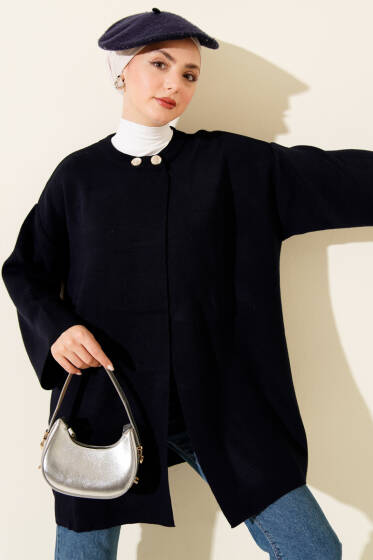 Çift Düğmeli Triko Panço Lacivert - Panço