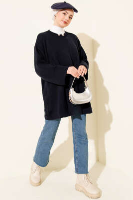 Çift Düğmeli Triko Panço Lacivert - Panço