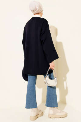 Çift Düğmeli Triko Panço Lacivert - Panço