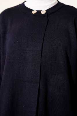 Çift Düğmeli Triko Panço Lacivert - Panço