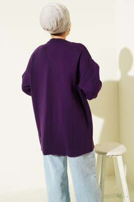 Çift Düğmeli Triko Panço Mor - Panço