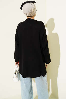 Çift Düğmeli Triko Panço Siyah - Panço