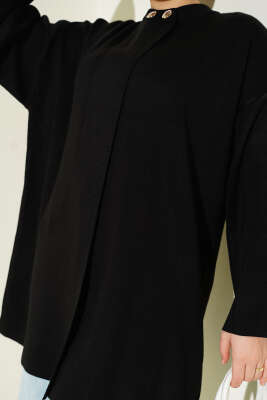 Çift Düğmeli Triko Panço Siyah - Panço