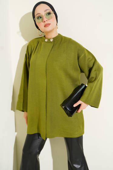 Çift Düğmeli Triko Panço Yeşil - Panço