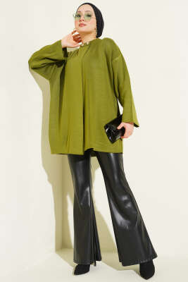 Çift Düğmeli Triko Panço Yeşil - Panço