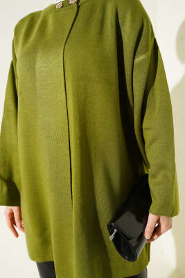 Çift Düğmeli Triko Panço Yeşil - Panço