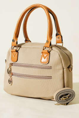 Çift Fermuarlı Bölmeli Çanta Bej - GÜZEL ÇANTA