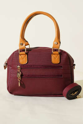 Çift Fermuarlı Bölmeli Çanta Bordo - Kol Çantası