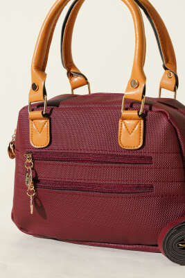 Çift Fermuarlı Bölmeli Çanta Bordo - Kol Çantası