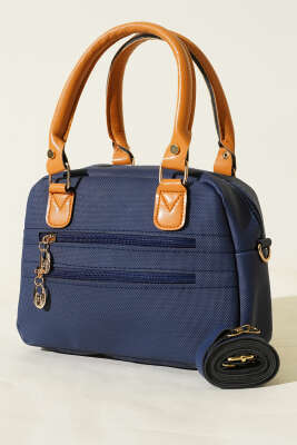 Çift Fermuarlı Bölmeli Çanta Lacivert 