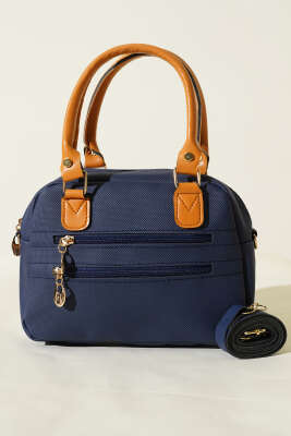 Çift Fermuarlı Bölmeli Çanta Lacivert - Kol Çantası