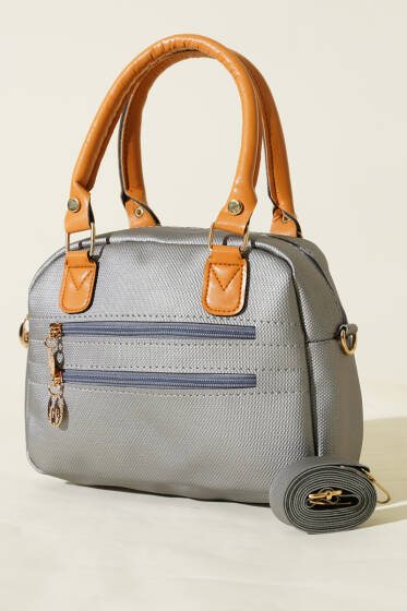 Çift Fermuarlı Bölmeli Çanta Silver - Kol Çantası