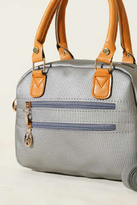 Çift Fermuarlı Bölmeli Çanta Silver - Kol Çantası