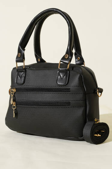 Çift Fermuarlı Bölmeli Çanta Siyah - Kol Çantası