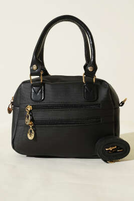 Çift Fermuarlı Bölmeli Çanta Siyah - Kol Çantası