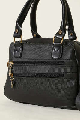 Çift Fermuarlı Bölmeli Çanta Siyah - Kol Çantası