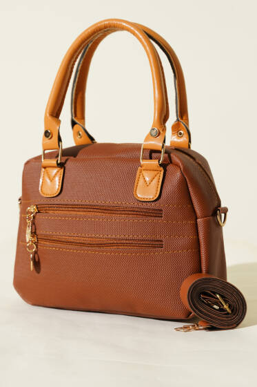 Çift Fermuarlı Bölmeli Çanta Taba - Kol Çantası