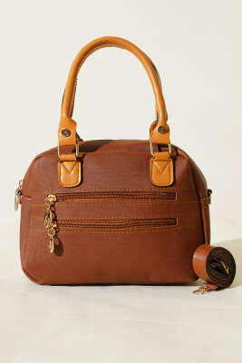 Çift Fermuarlı Bölmeli Çanta Taba - Kol Çantası