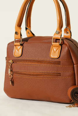 Çift Fermuarlı Bölmeli Çanta Taba - Kol Çantası