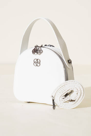 Çift Fermuarlı Oval Çanta Beyaz - Kol Çantası