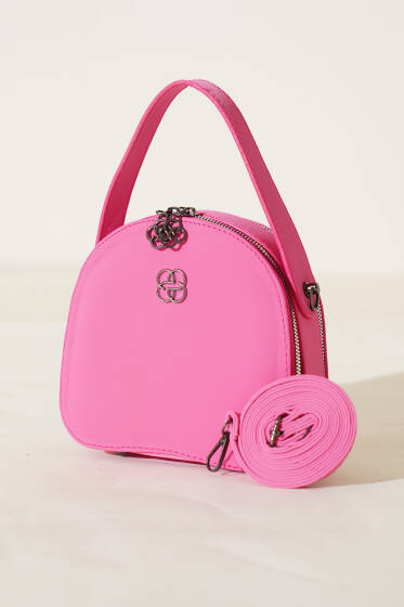 Çift Fermuarlı Oval Çanta Fuşya - Kol Çantası