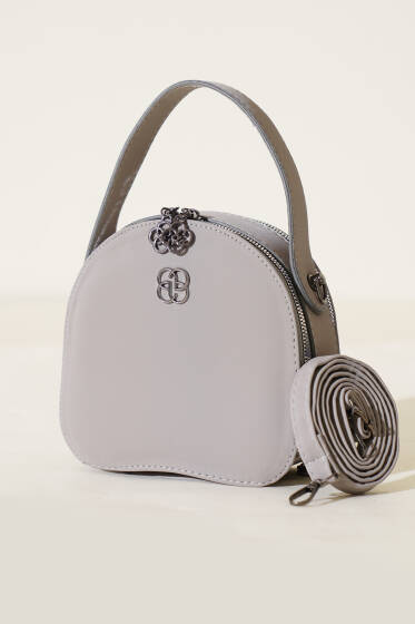 Çift Fermuarlı Oval Çanta Gri - Kol Çantası