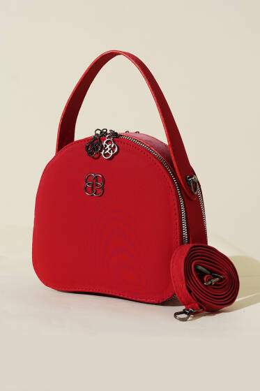 Çift Fermuarlı Oval Çanta Kırmızı - Kol Çantası